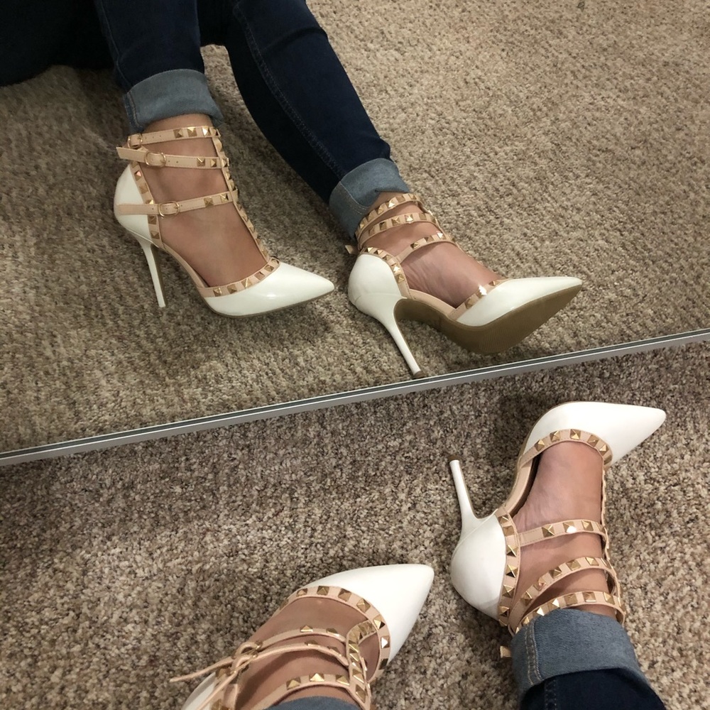 White studded heels